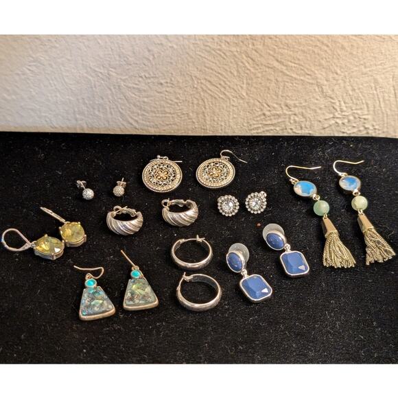 Lot of Nine Pair Silver Tone Pierced Earrings - Picture 1 of 6